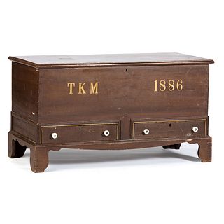 A Soap Hollow Stained and Stenciled Poplar and Chestnut Two Drawer Blanket Chest