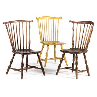 Three Volute Carved Comb-Back Windsor Side Chairs