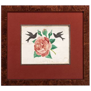 A Folk Art Rose and Dove Watercolor