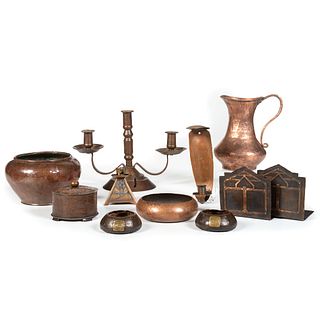 A Group of Arts and Crafts Hammered Metalware