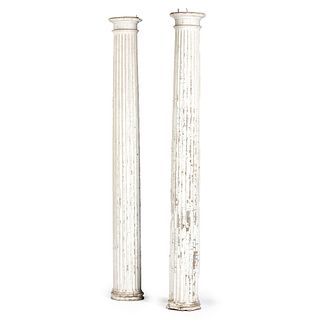 A Pair of Fluted Wooden Architectural Columns in Old Paint