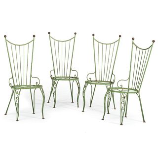 A Set of Four Green Painted Iron Side Chairs