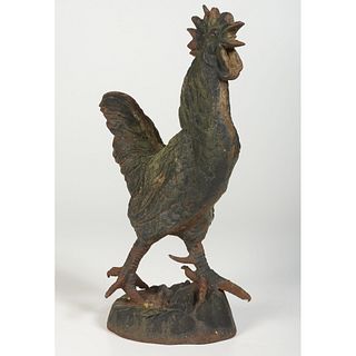 A Cast Iron Garden Rooster and Water Pump