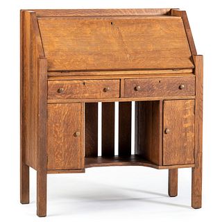 An Arts and Crafts Quarter-Sawn Oak Slant Front Desk