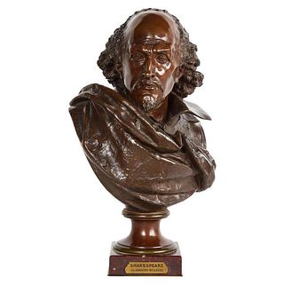 Rare French Bronze Bust of William Shakespeare by Carrier Belleuse and Pinedo 1870