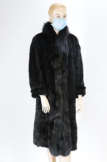 Black Sheared Mink Coat with Black Fox Trim