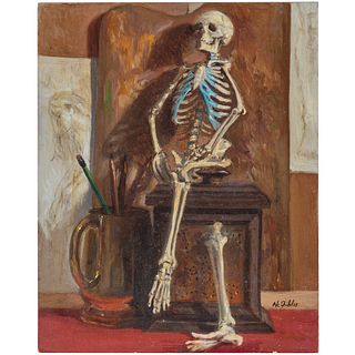 Nathaniel K. Gibbs. Skeleton in Studio, oil