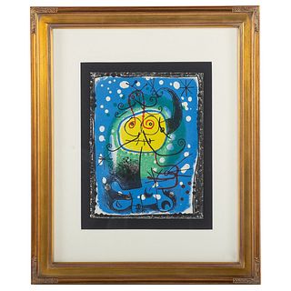 Joan Miro. "Figure on a Blue Background," litho