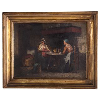 Sipke Kool. Peasant Women in an Interior, oil