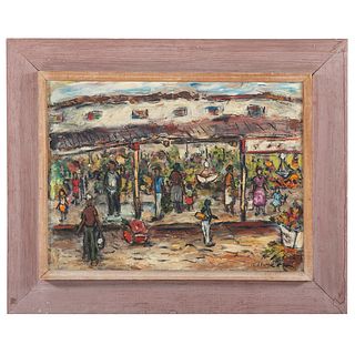 Edward Rosenfeld. Market Scene, oil on canvas