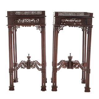Pair of Chinese Chippendale Style Mahogany Stands