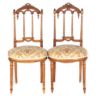 Pair of Louis XVI Style Walnut Parlor Chairs