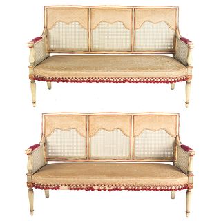 Pair Regency Style Painted / Caned Seat Settee's
