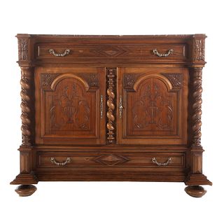 Jacobean Style Marble Top Credenza