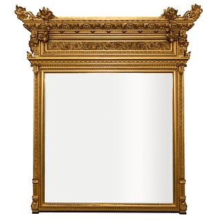 Monumental Carved & Giltwood Over Mantle Mirror