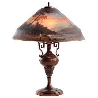 Pairpoint Table Lamp/ Reverse Painted Glass Shade