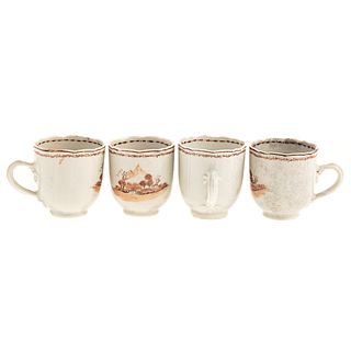 Four Chinese Export Sepia Tea Cups