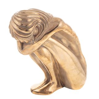 Tom Bennett, Crouching Female Nude Polished Bronze