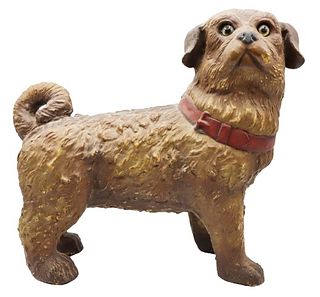 Early Rare Polychrome Dog Sculpture w/ Glass Eyes
