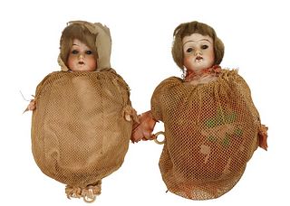 Pair of Antique Female Dolls, Early 20th Century
