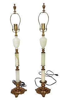 Pair of White Onyx and Bronze Wildwood Lamps