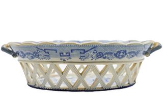 Blue and White Open Weave Porcelain Basket