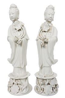Pair of Blanc De Chine Guanyin Figures