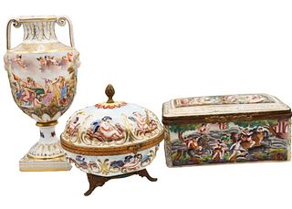 (3) French Capodimonte Style Porcelain Containers