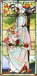 Early Stained Glass Image of Woman Picking Fruit