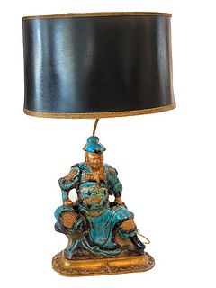 Antique Japanese Lamp with Amethyst and Jade Pull