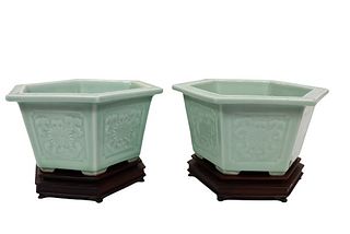Pair of Chinese Celadon Porcelain Pots