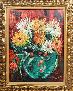 Modern Floral Still Life Oil on Canvas, Signed