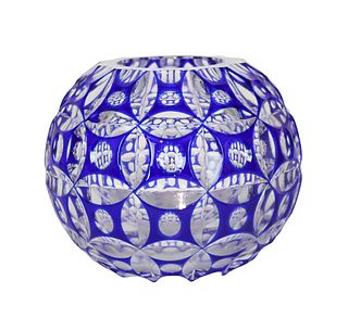 Cobalt Blue Cut Crystal Glass Bowl