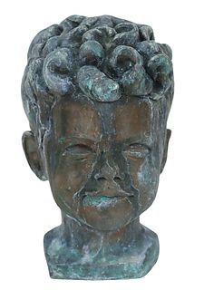 Patina Bronze Bust of a Young Boy