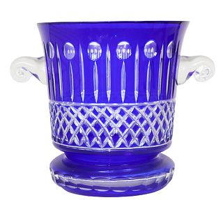 Cobalt Blue Cut Crystal Glass Vase