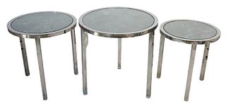 Three Chrome and Glass Stacking Tables
