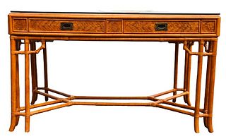 Woven Bamboo Glass Top Console Table