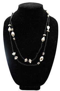 925 Sterling & Black Onyx Beaded Necklace