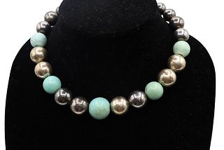 Turquoise and Metallic Beaded Necklace