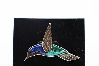 Zuni Hummingbird Pin, Inlaid Lapis & Turquoise
