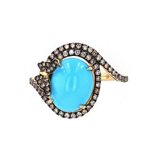 Turquoise & Brilliant Diamond14k Yellow Gold Ring