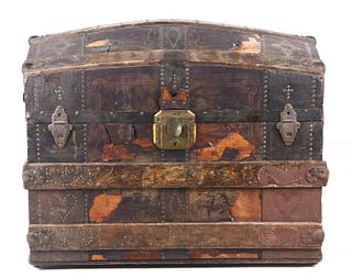 Early 1900's Humpback Steamer Metal Plated Trunk