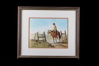 Original Western Cowboy Watercolor C. Winoate 1975