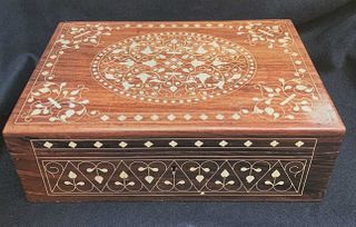 Indian Wood Box w/ Floral Inlaid Designs