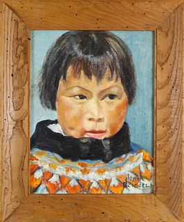 Vintage Painting of an Eskimo Child, Signed
