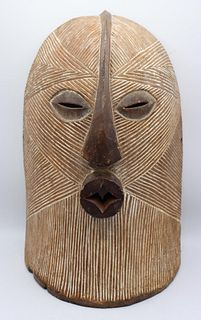 African Mask, Carved Wood w Incised Linear Designs