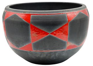 Black & Red Ceramic Bowl, Signed