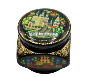 Russian Painted Lacquer Ware Box with Lid