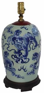 Chinese B & W Porcelain Vase Mounted as Lamp