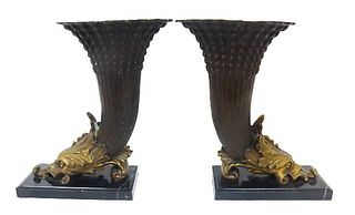 Pair of Cornocopia Bronze Vases